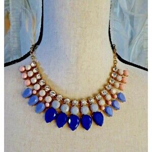 J.Crew Women necklace Rhinestone Beaded Layered Bib Statement New